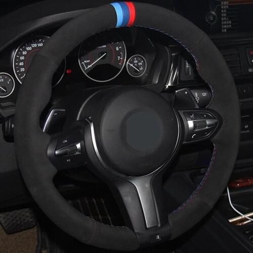 Car Steering Wheel Cover Black Genuine Leather Suede For BMW F87 M2 F80 M3 F82 M4 M5 F12 F13 M6 F85 X5 M F86 X6 M F33 F30