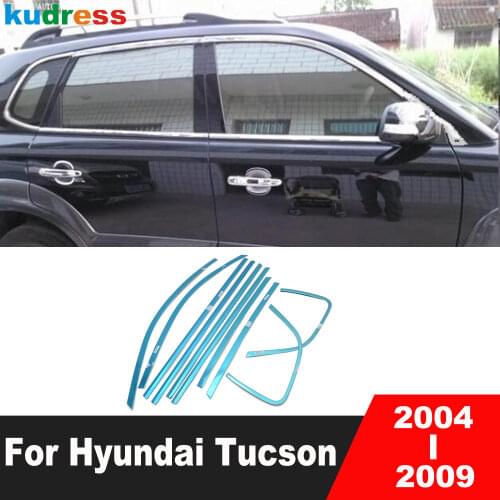 For Hyundai Tucson 2004 2005 2006 2007 2008 2009 Stainless Steel Window Frame Sill Trim Up and Down Moulding Accessories 10pcs
