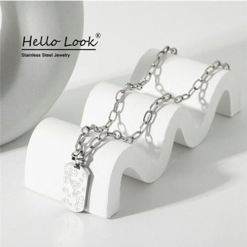 HelloLook Love Smiley Square Brand Pendant Necklace Exquisite Stainless Steel Clavicle Chain T-Shirt Sweater Chain Necklace