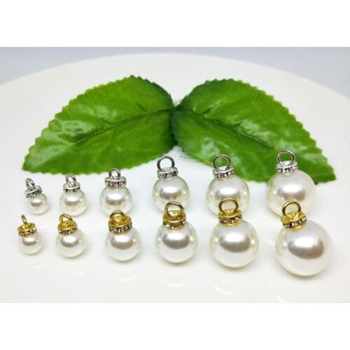 MRHUANG 20pcs/lot Crystal Ring Pearl Charms 8mm 10mm 12mm 14mm 16mm Golden Silver Color Charms Fashion Jewelry Accessories