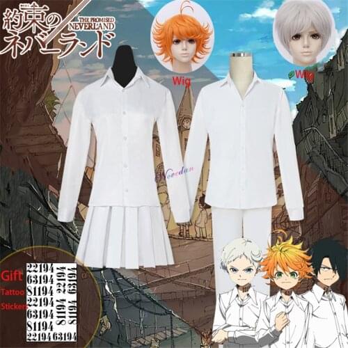 Anime Yakusoku no Neverland The Promised Neverland Cosplay Costume Emma Norman Uniform Wig Tattoo Stickers 22194/63194/81194