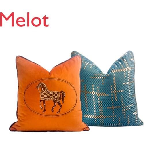 European Style High-End Thickening Wool Square Cushion Pillow Soft Waist Support Printing Velvet Pillow Simple Decorative