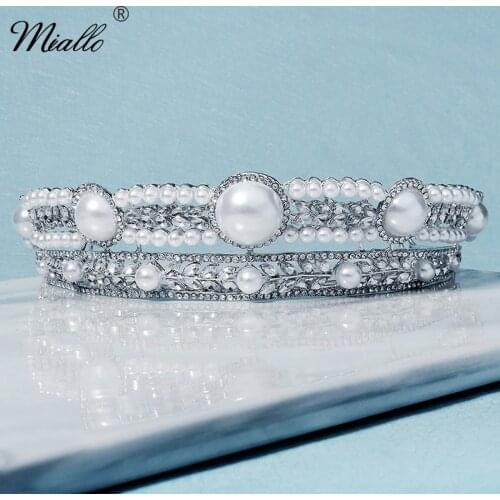 Miallo Wedding Crown Pearl Bridal Hair Jewelry Rhinestone Tiaras and Crowns for Women Accessories Party Bride Headpiece