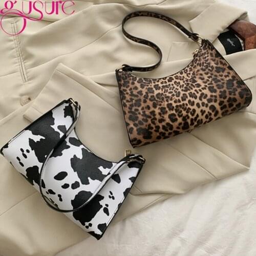 Gusure Fashion Leopard Pattern Shoulder Women Bag 2021 Hand Bag Personality Wild Pu Leather Designer Purses and Handbags