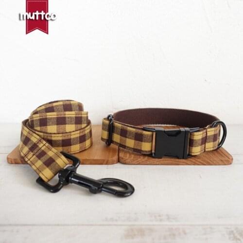 MUTTCO retailing self-design collar THE BROWN YELLOW PLAID double cloth handmade basic collar 5 sizes UDC067H