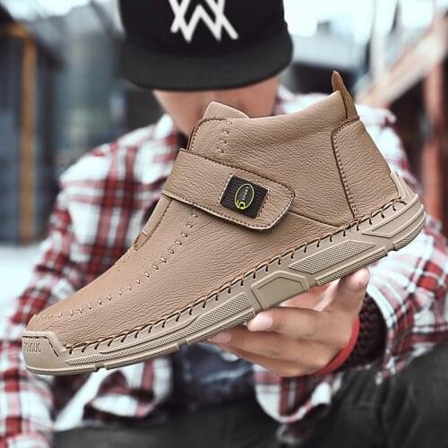 Mens Boots Spring and Autumn New Large Size Martin Boots Mens Sports Sleeve High-top Casual Round-toe Mens Shoes