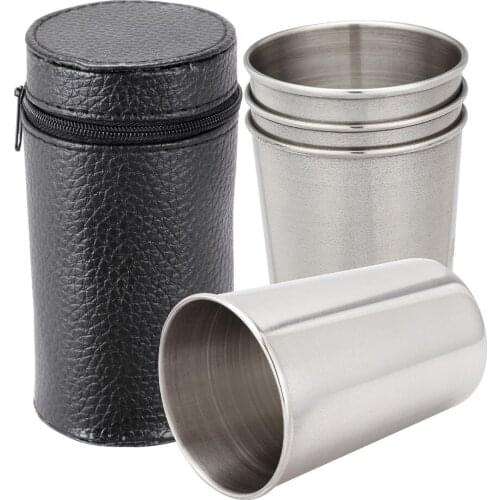 2018 new 4pcs cup Set Outdoor Folding portable travel 304# Stainless Steel Cups Wine Beer Whiskey cups Outdoor Travel Cups