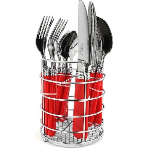 16pc/set metal basket Dinner Set Cutlery Knives Forks Spoons Wester Kitchen Dinnerware Stainless Steel Home Party Tableware Set