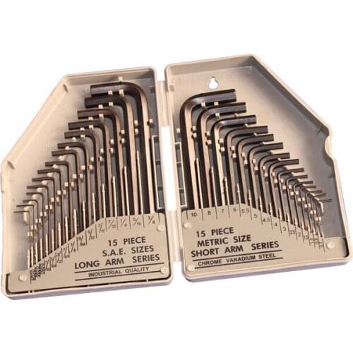 30pcs Universal Hexagon Wrench Set Hex Key SAE Inch Metric L-type Hexagonal Wrench Chrome Vanadium Tools For Home Car Bicycle