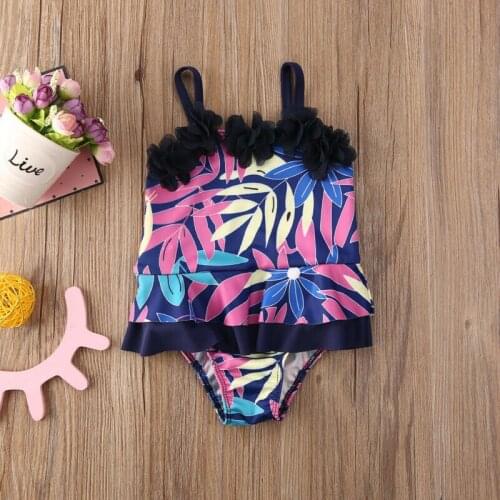 New Little Girls One-piece Swimsuit Toddler Baby Girl Swimwear Leaf Print Swimsuits One-piece Bikini Beachwear Tankini 0-4T