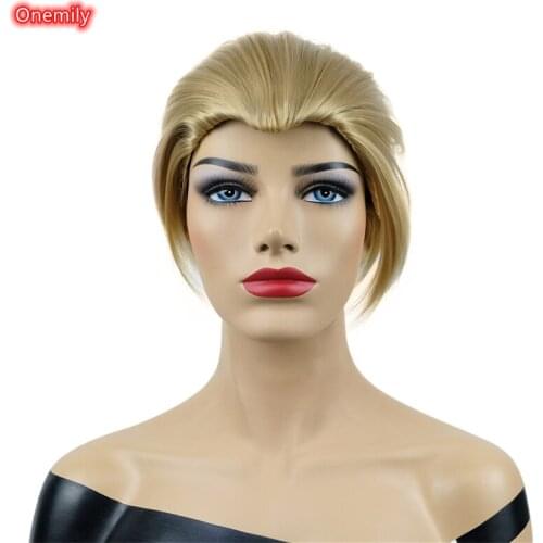 Onemily Light Ash Blonde Short Straight Slicked Back Synthetic Womens Natural Smooth Wig