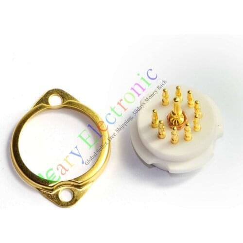 Wholesale and retail 2pc GOLD 9pin Ceramic vacuum tube socket valve for 12AX7 12AU7 ECC83 audio amp free shipping