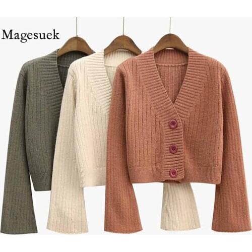 2020 Autumn Office Lady Long Sleeve Soft Cotton Clothes Outwear Chic Cardigan Women Knitted Sweater V-neck Korean Sweater 10937
