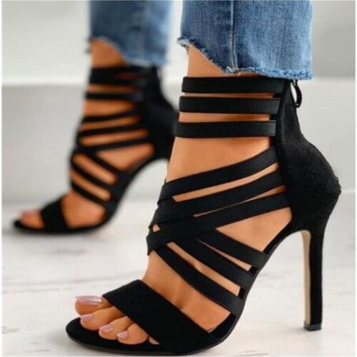 Sexy Solid Color Gladiator Sandals Strappy Womens Shoes Open Toe Stiletto High Heels Ladies Party Zipper Sandals Women