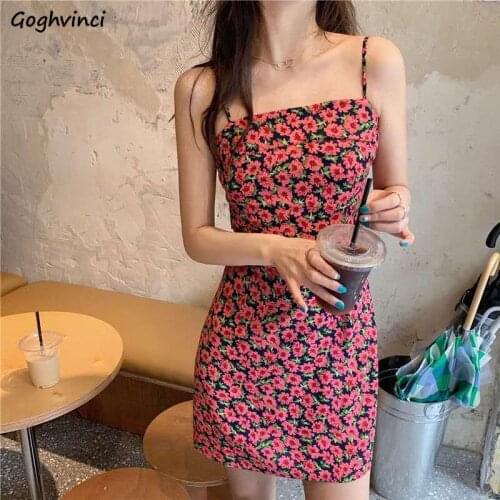 Dress Women Floral Retro Summer Mini Slim Sexy Spaghetti Strap Harajuku Trendy Streetwear Ladies Hot Sale Design Ins Vestidos