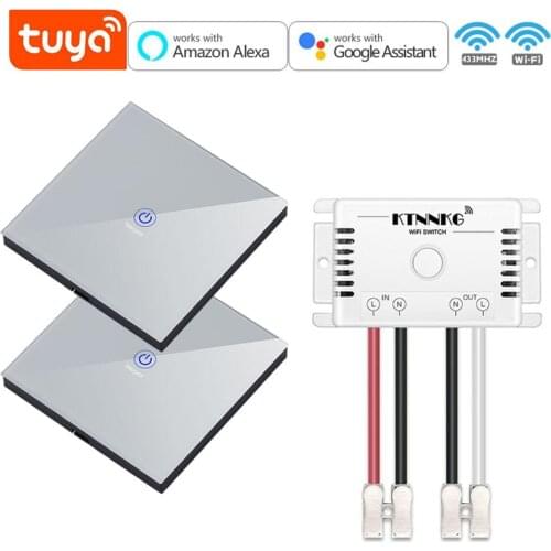 AC220V tuya wifi and 433Mhz remote control Relay receiver, smart home electronic parts with touch wall-mounted remote control