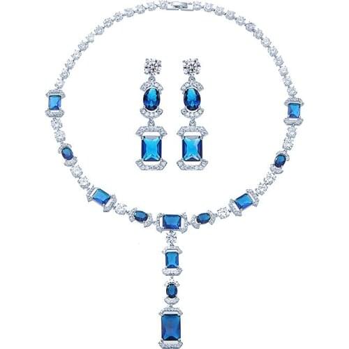 Luxury Elegant Squre Stone AAA Cubic Zirconia Stone Wedding Eneagement Necklace And Earring Bridal Jewelry Set For Women Girl