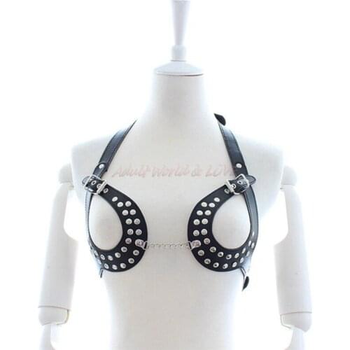 Sex Toys For Couple,Womens Leather Sexy Bondage Harness Open Bra,Fetish Breast Bandage Restraints