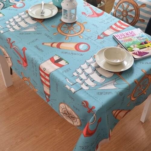 House The Mediterranean Ocean Style Tablecloth Thick And Solid Cotton Texture A Hippocampus Starfish Table Covering Cloth Can