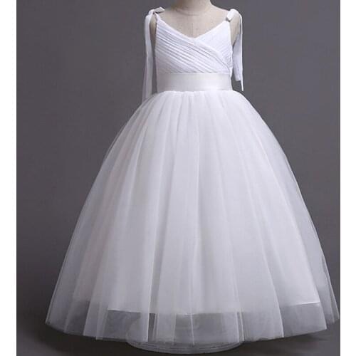 Girls Evening Princess Dresses 2019 Summer Sling Chiffon Long Dress Teenager White Elegant Wedding Dress Children Clothing 4-15Y