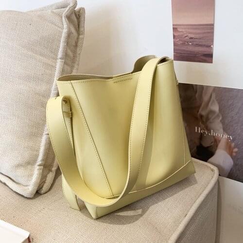 High Capacity Big PU Leather Bucket Crossbody Bags for Women 2021 Summer Fashion Solid Color Shoulder Handbag Yellow