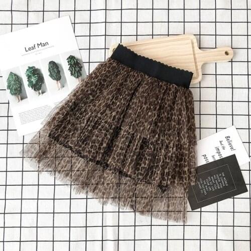 Spring Summer girls tutu skirt baby knee length skirt kids layered skirt children bottoms leopard mesh 3 to 12 yrs