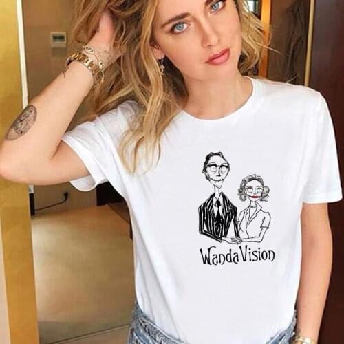 Womens T-shirt MARVEL Wanda Vision Summer Short Sleeve Tops Funny Printed Streetwear O-neck Hip Hop Casual White Tee T Shirt