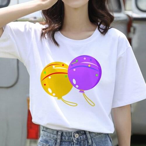 Women T Shirt Harajuku Short Sleeve Funny T-Shirt Colorful Balloons Printed Top Tees Cute Cartoon Printed Female Clothes