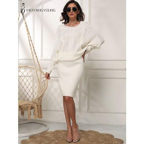 MEIYANGYOUNG Loose Sweater Women Dress Winter 2020 Knit Sweater Bat Sleeve Pullover Sweaters Oversize Female Long Jumper Dresses