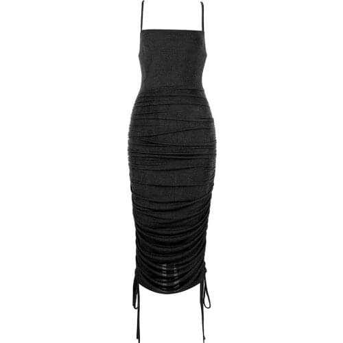 Summer Women Fashion Draped Black Pink Dresses Spaghetti Strap Sexy Backless Sleeveless Club Celebrity Party Dress 2021
