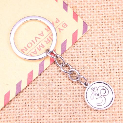 20pcs New Fashion Keychain 18mm Yoga OM Pendants DIY Men Jewelry Car Key Chain Ring Holder Souvenir For Gift