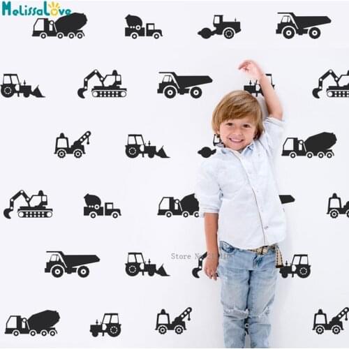 32pcs Construction Vehicles Wall Stickers The Builder Collection Tractor Excavator Cars Nursery Decals Baby Decor YT5319