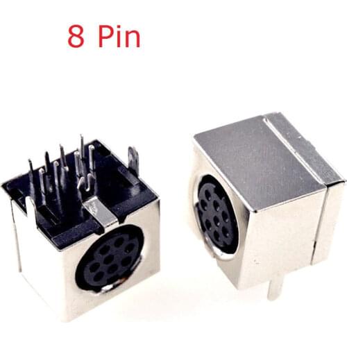 5pcs PCB Mount 8 Pin Female S Jack Video Mini Din Sockets Connector shield Right Angle DIP Mini Circular DIN Receptacle Socket