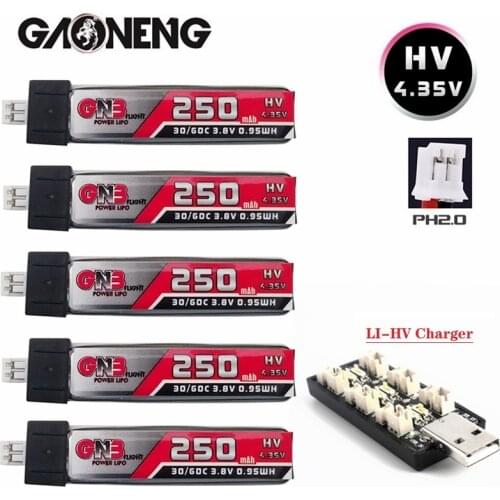 GNB 1S 250mAh 3.8V 30C/60C 4.35V HV Lipo battery and Charger for QX65 Blade Nano QX CPX MSR Inductrix FPV Tiny7 Beta65S Drone