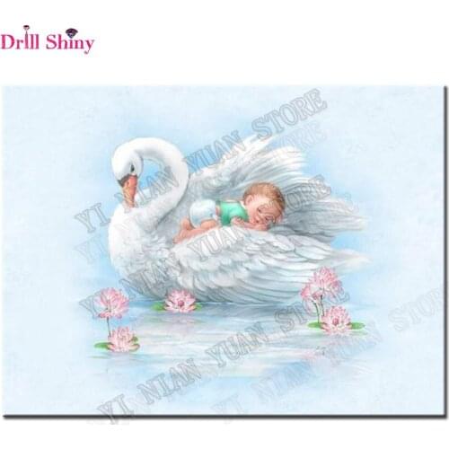 5d diy diamond painting Cartoon swan baby flowers Diamond embroidery drill cross stitch crystal square 3d diamond painting birds