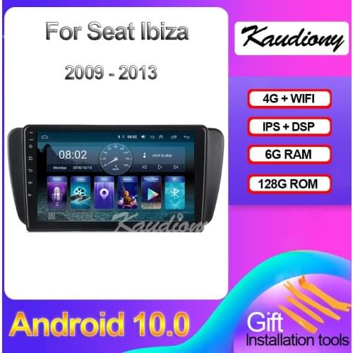 Kaudiony 9" Android 10.0 6+128GB For Seat Ibiza 6j Car Multimedia Player Auto Radio GPS Navigation Stereo 4G DSP IPS 2009-2013