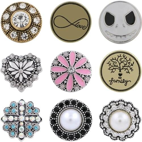 Tree of life love Rhinestone Flower 20mm Metal snap button jewelry DIY bracelet KD1096