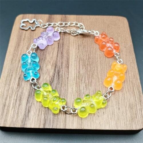 Cute Gummy Bears Bracelet Stainless Steel Chain Pendant Charms Bracelets for Women Men Wrist Ankle Jewelry Girls Birthday Gift