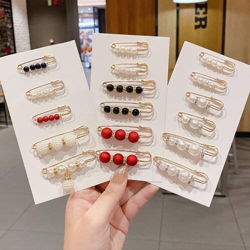 5/10Pcs/Pack Enamel Pins Pearl Neckline Brooches Small Collar Lapel Scarf Buckle Pin Fixed Clothes Invisible Brooch Jewelry Sets
