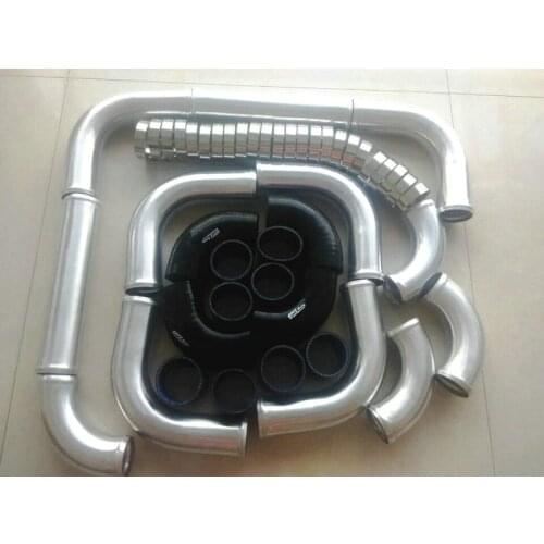 BLACK silicone hose 2.5" 63mm aluminum universal Intercooler Turbo Piping pipe & 24 Clamps new performance