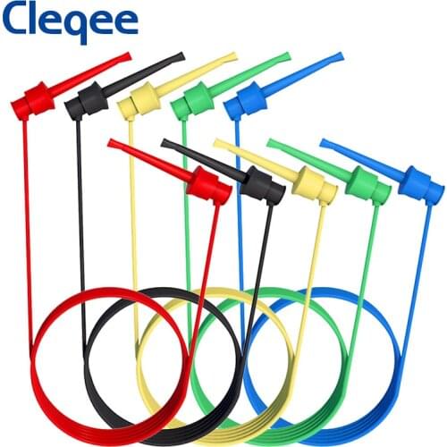 Cleqee P1520 5PCS Dual SMD IC Test Hook Clip Test Lead Silicone Cable 20AWG Multi-purpose Multimeter Electrical Test Wire 50CM