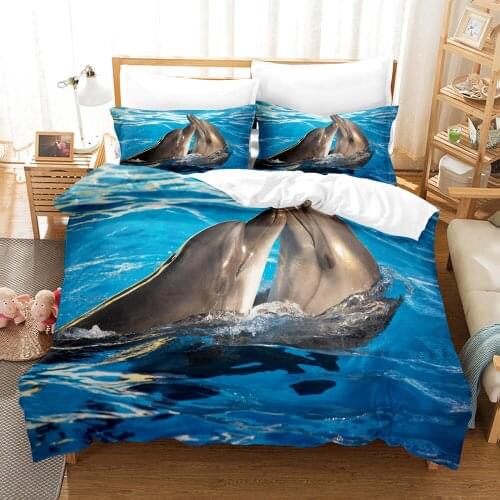 Dolphin Shark Bedding Set Single Twin Full Queen King Size Ocean Fish Bed Set Childrens Kid Bedroom Duvetcover Sets 3D Print 04