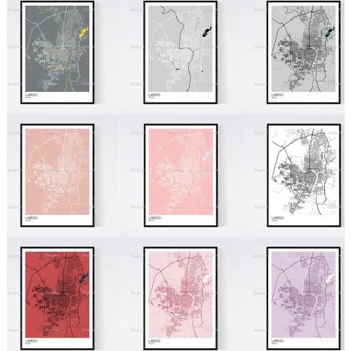 Laredo, Texas Map Nordic Retro Minimalism Painting Posters and Prints on Canvas Wall Art Modular Pictures Home Decor Gift