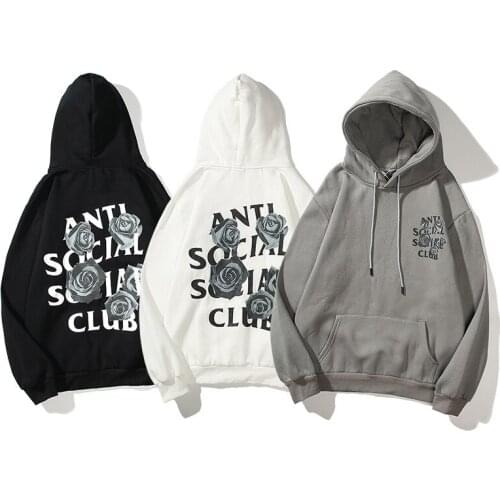 Dropshipping Black Rose Retro Print Hooded Couple Hoodies Hip Hop Streetwear Men Women Casual Fashion Cotton Pullover Sweatshirt