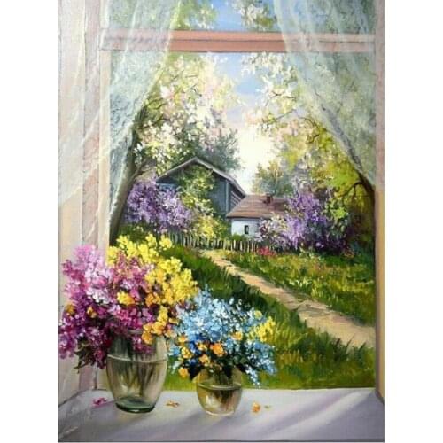 Scenery Embroidery Mosaic Craft Window Flower Diamond Painting Kits Crystal Picture Wall Paper Rhinestone Drawing Christmas Gift