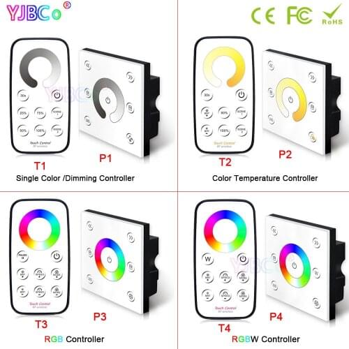 Bincolor Wall-mounted 86 Touch panel dimming/CCT/RGB/RGBW LED Strip Light Controller,wireless remote DC12V 24V Lamp Tape Switch