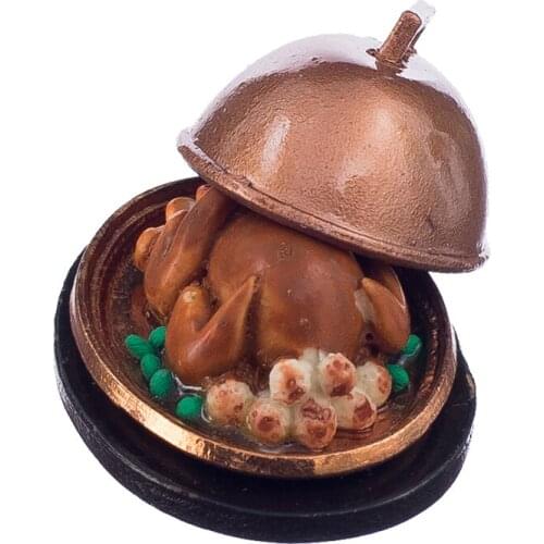 New Arrivals Kids 1:12 Dollhouse Miniature Food Christmas Turkey W/ Lid Classic Toys Pretend Play Kitchen Toys for Children Gift