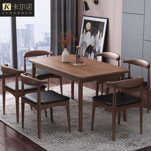 Combination of dining table and chair northern Europe modern simple solid wood household rectangular size dining table