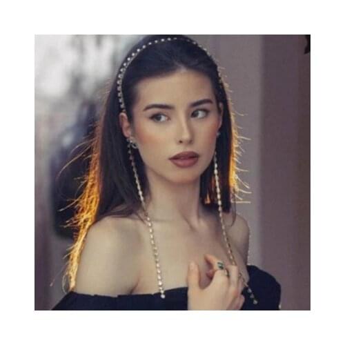 Bling Rhinestone Headband Long Tassel Chain Shiny Hair Hoop Hairband Jewelry for Women Crystal Wedding Headpiece Hair Chain 2021