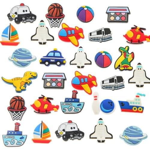 20PCS/PACK Shoe Charms Silicone Airplane Car Boat Shoe Accessories Cute Traffic Series Shoe Decoration Buckle For Kids Boy Gift